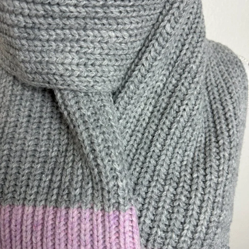 Winter Knit  Scarf  Gray & Pink